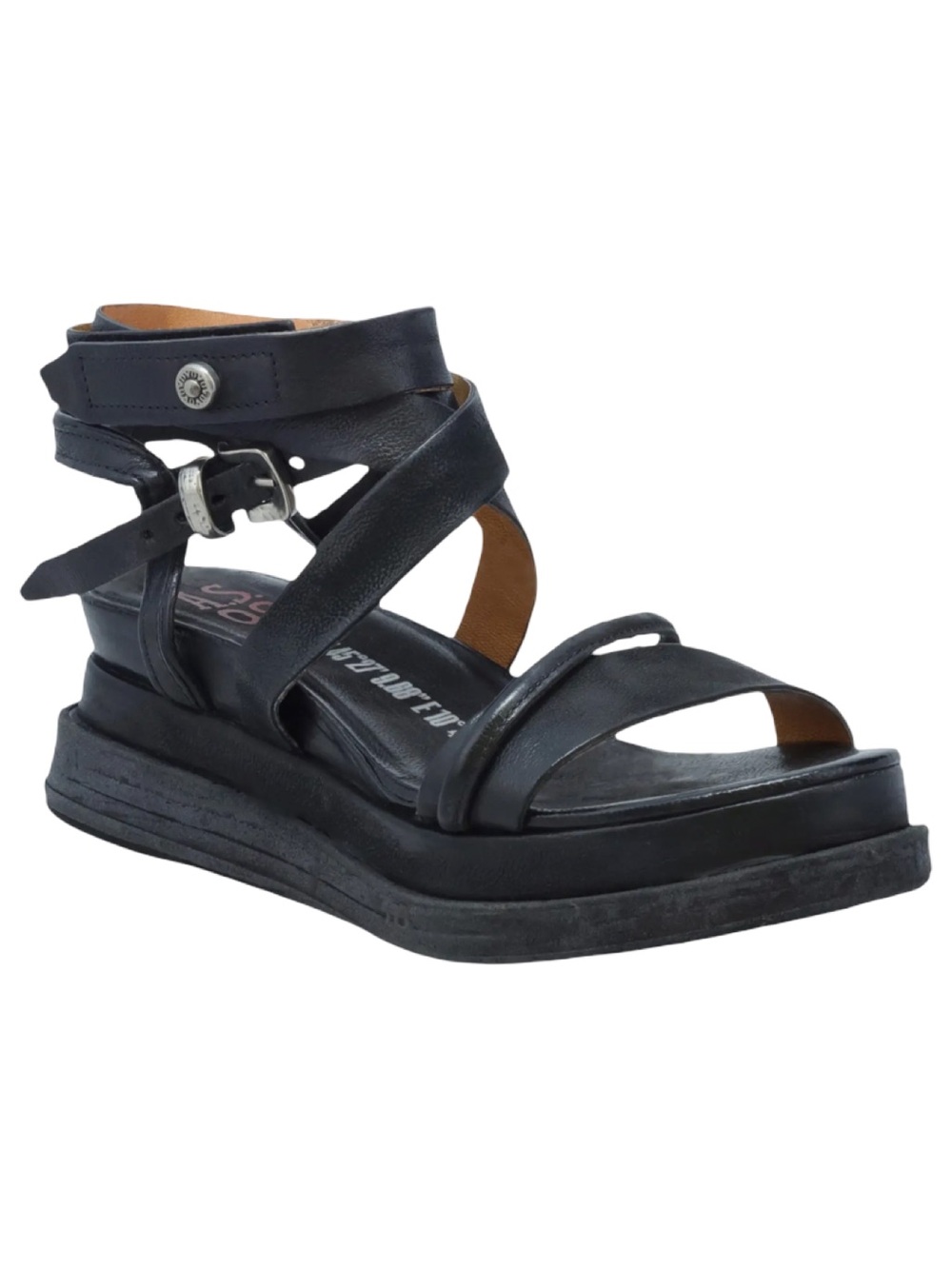 A.S.98 Labo Black Leather Platform Sandals Size 7.5